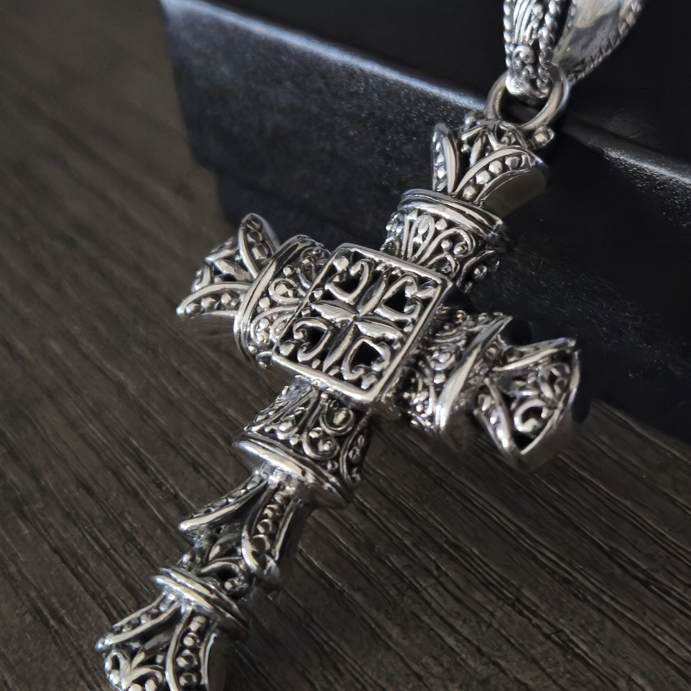 SARDA Designer Signed 925 Sterling Silver Cross Pendant 2.75" Bali - Picture 16 of 16